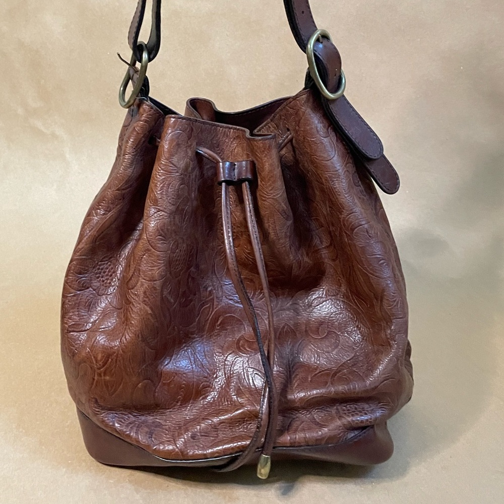 Vintage Saks and Fifth Avenue Tooled Leather Bucket Bag